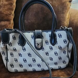 Dooney & Bourke Black and White Satchel with Monogram Pattern